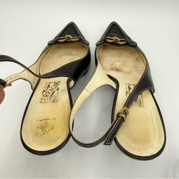 Salvatore Ferragamo Slingback Heels 9 Black - Picture 12 of 16